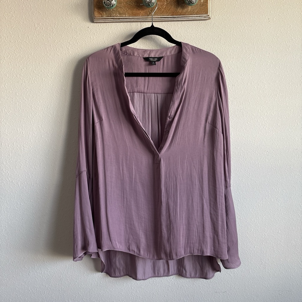 Simply Vera Vera Wang Mauve Long-Sleeve V-Neck Blouse